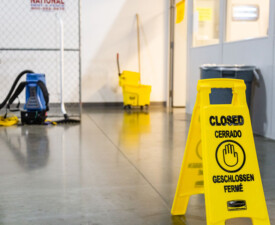 A wet floor sign on the floor